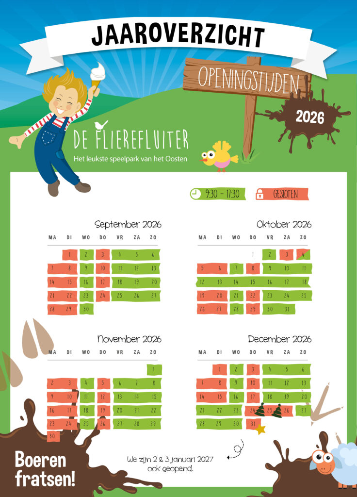 Openingstijdens Speelpark de Flierefluiter september t/m december